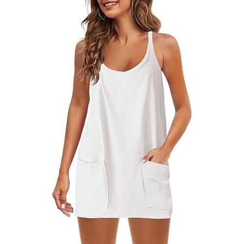 Womens Summer Sleeveless Mini Dress V Neck Spaghetti Strap with Pockets Otarealm