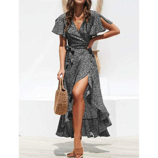 Women's V-Neck Elegant Long Chiffon Dress Otarealm