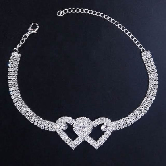 Women's White Ankle Bracelet Chandelier Heart Otarealm