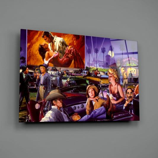 Hollywood Drive In Collage Glass Wall Art