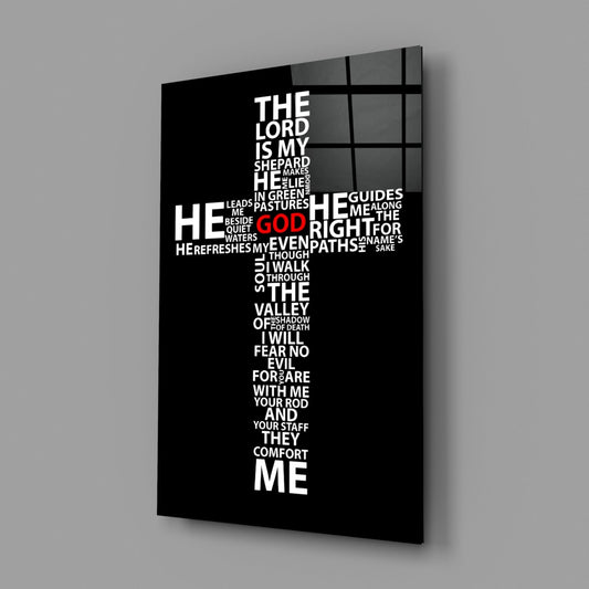 Psalm Typography Word Cross Glass Wall Art