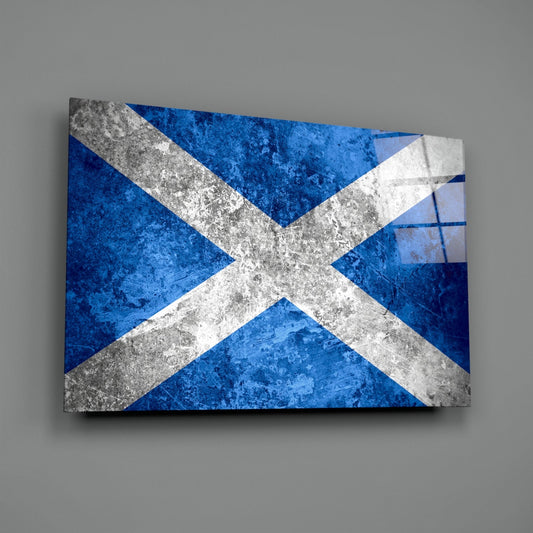 Weathered Concrete Blue Saltire Scotland Flag Glass Wall Art