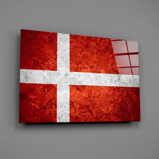 Bright Orange Mottled Denmark Cross Flag Glass Wall Art