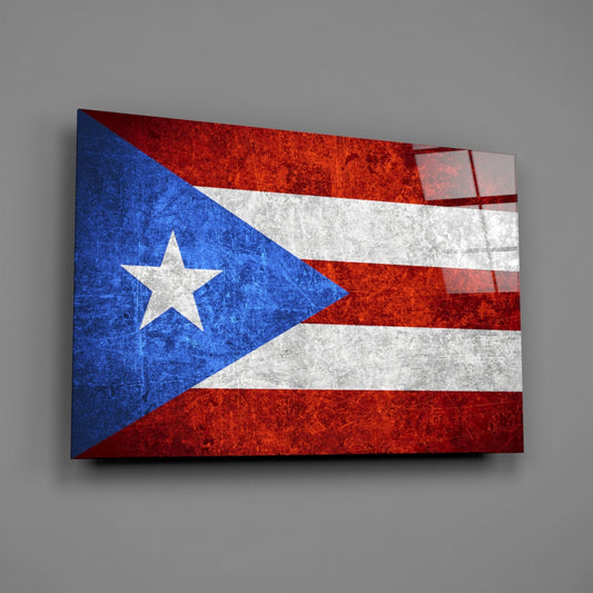 Dark Grunge Puerto Rico Lone Star Flag Glass Wall Art