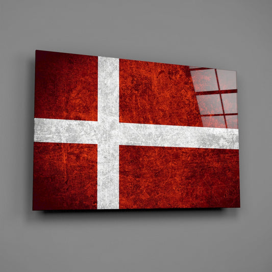 Deep Burgundy Weathered Denmark Cross Flag Glass Wall Art