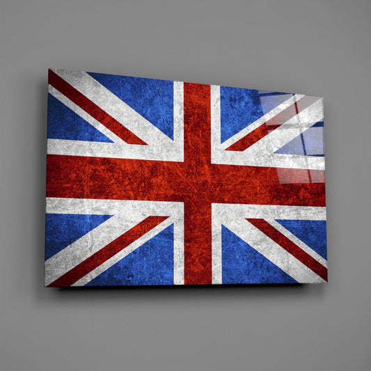 Chalky Crimson And Royal Blue Union Jack Glass Wall Art