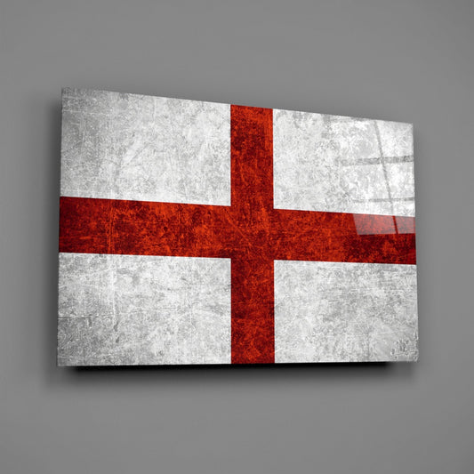 Stone White Crimson England Cross Flag Glass Wall Art