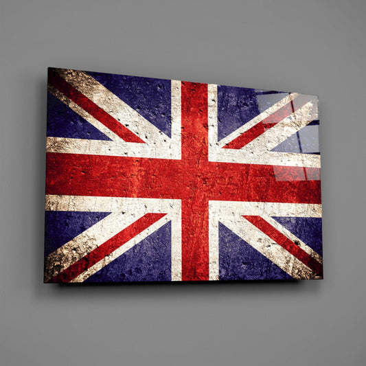 Rustic Faded Stone Wall Union Jack Glass Wall Art