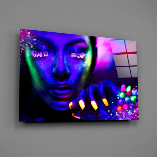 Glowing Gems Purple Blacklight Woman Glass Wall Art