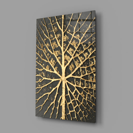 Gold Leaf Veins on Black Glass Wall Art