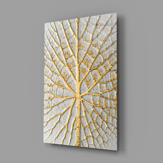Gold Leaf Veins on White Glass Wall Art