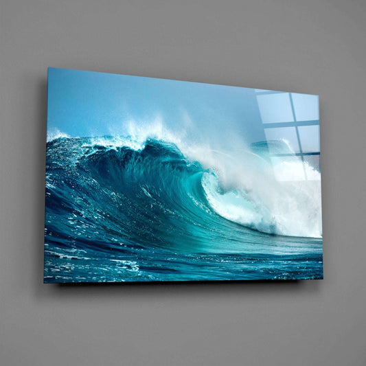 Turquoise Curling Wave Glass Wall Art Otarealm