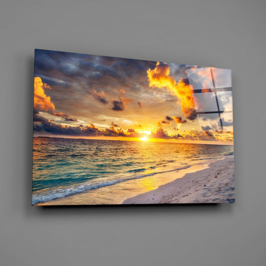 Fiery Clouds Turquoise Beach Glass Wall Art