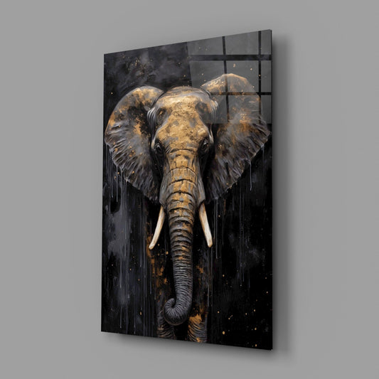 Gold Leaf Elephant Head Black Glass Wall Art