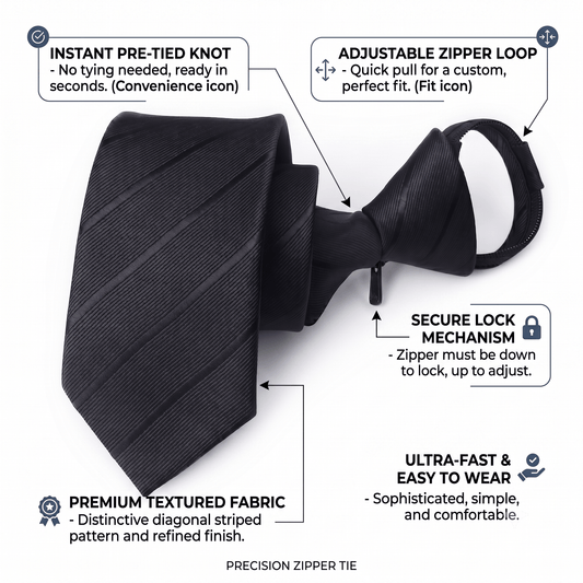 Zipper necktie Polyester Birthday Graduation Gifting Idea Adjustable Pre-Tied Neckwear