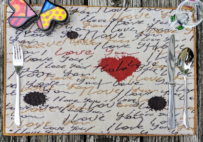 Tache Romantic Valentine’s Love Letter Beige Woven Tapestry Placemat Set (18111)
