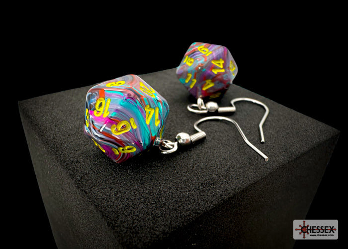 Hook Earrings Festive® Mosaic Mini-Poly d20 Pair