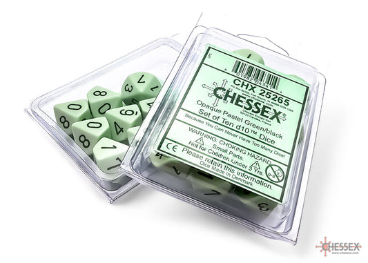 Opaque Pastel Green/back | 7-Dice, 16mm, 12mm, d10s by Chessex
