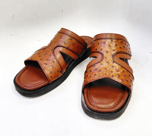 C Collection Ostrich Calfskin Sandal - Tan