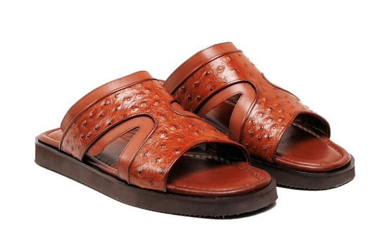 C Collection Ostrich Calfskin Sandal - Tan