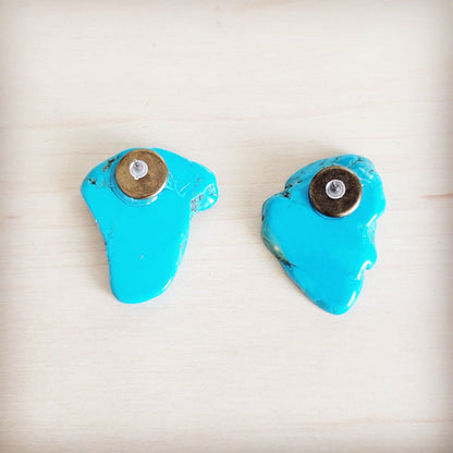 Turquoise Slab Earring Studs-Blue 200bn