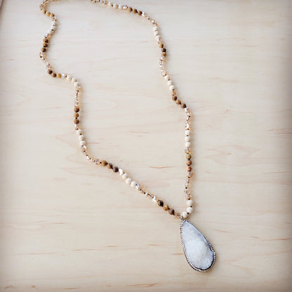**Picture Jasper Beaded Necklace w/ Druzy Pendant 262v