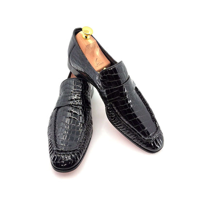 C Collection Crocodile Leather Loafer - Black Otarealm