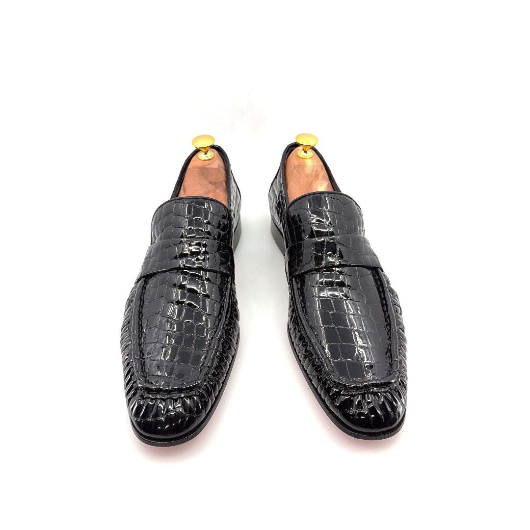 C Collection Crocodile Leather Loafer - Black Otarealm