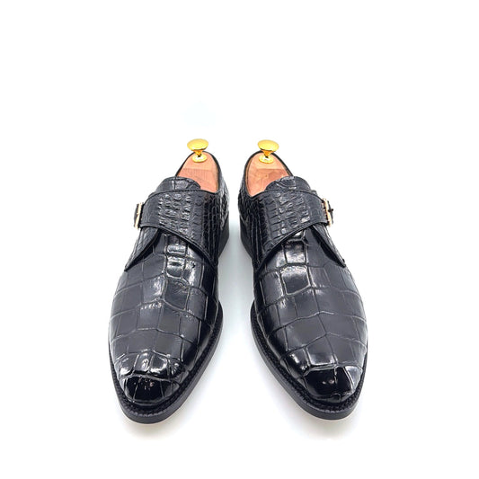 Maurice Jersey Alligator Monkstrap Shoe - Black