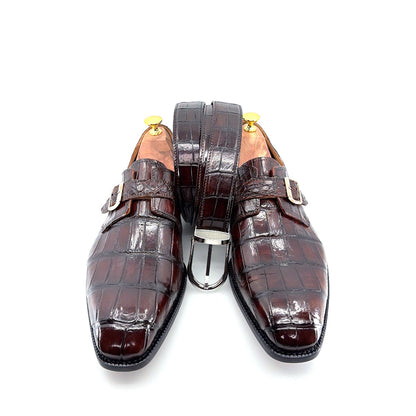 Maurice Raleigh Alligator Monkstrap Shoe - Brown