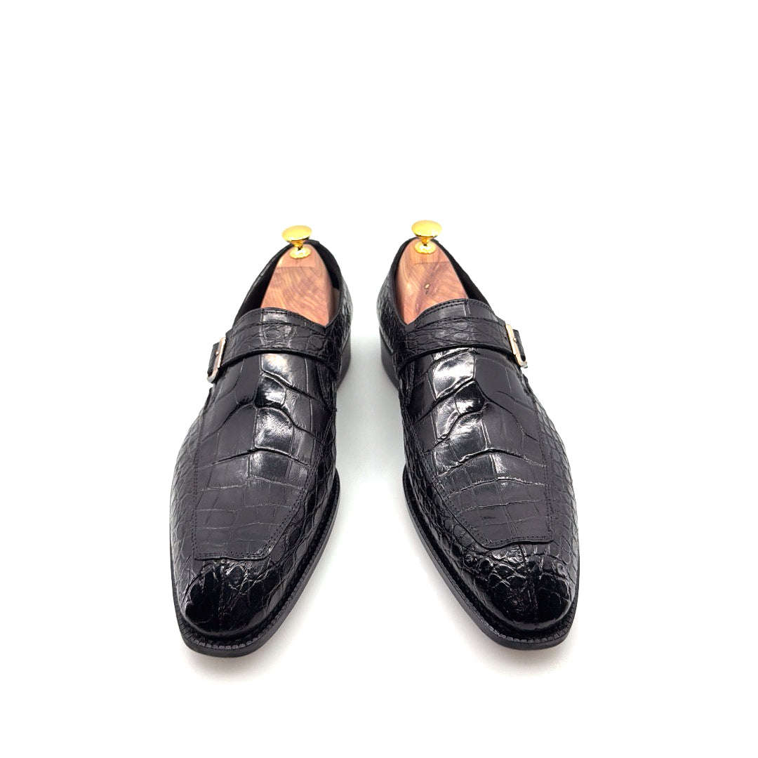 Maurice Sargeant Alligator Monkstrap - Black Otarealm