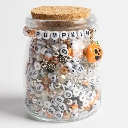 Jack-O-Lantern Halloween Pumpkin Charm Silver Round Beads DIY Jar