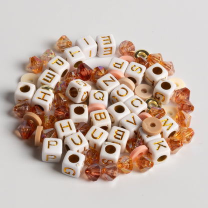 Gold Heart Charm Bead Kit with Gold Letter Beads DIY Jar