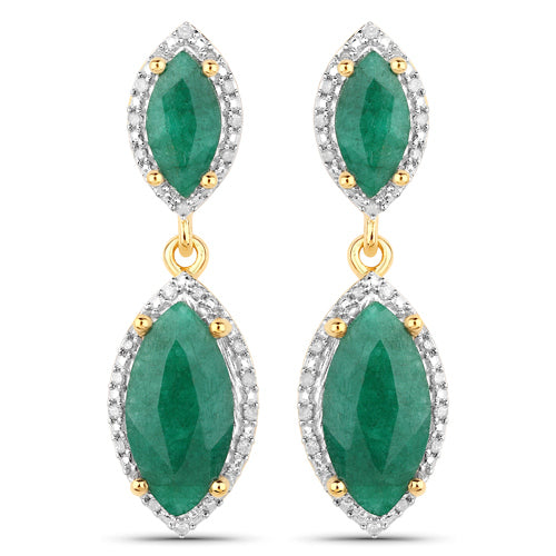 4.21 Carat Dyed Emerald and White Diamond .925 Sterling Silver Earrings
