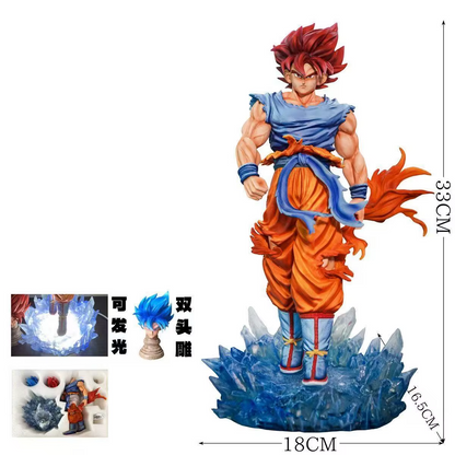 Dragon Ball Super Son Goku Figure Super Saiyan God Blue Led Base Figurines 33 CM