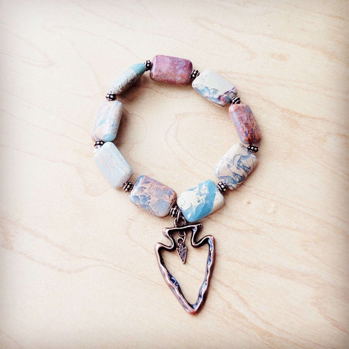 Genuine Aqua Terra Beaded Bracelet w/ Copper Arrow 810v Otarealm