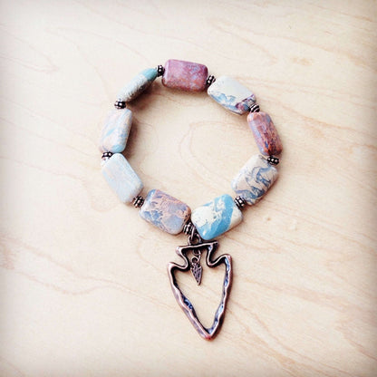 Genuine Aqua Terra Beaded Bracelet w/ Copper Arrow 810v Otarealm