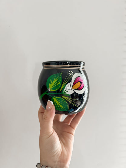 Black Ceramic Floral Artesanal Mug