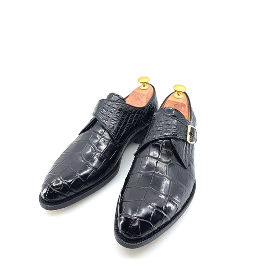 Maurice Jersey Alligator Monkstrap Shoe - Black