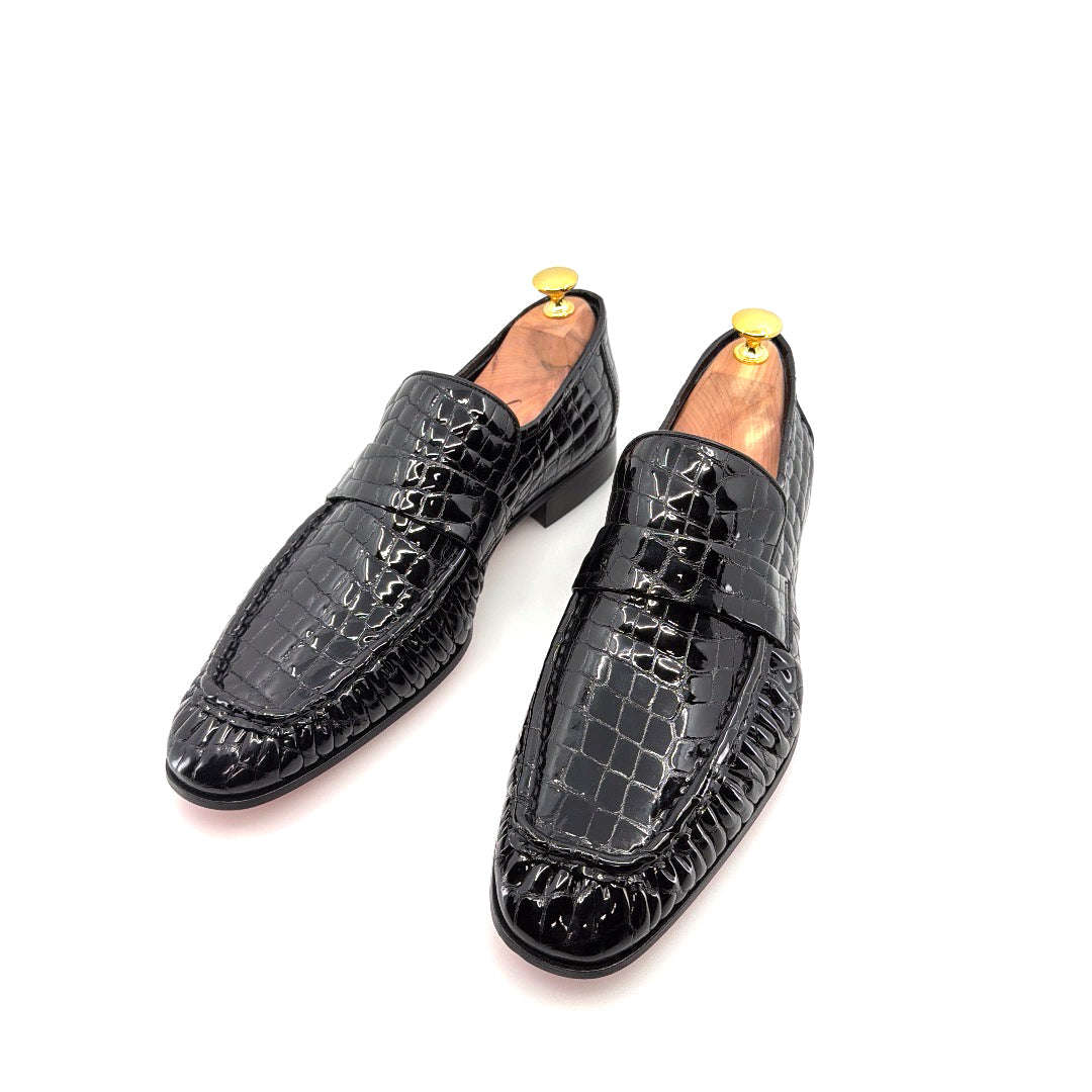 C Collection Crocodile Leather Loafer - Black Otarealm