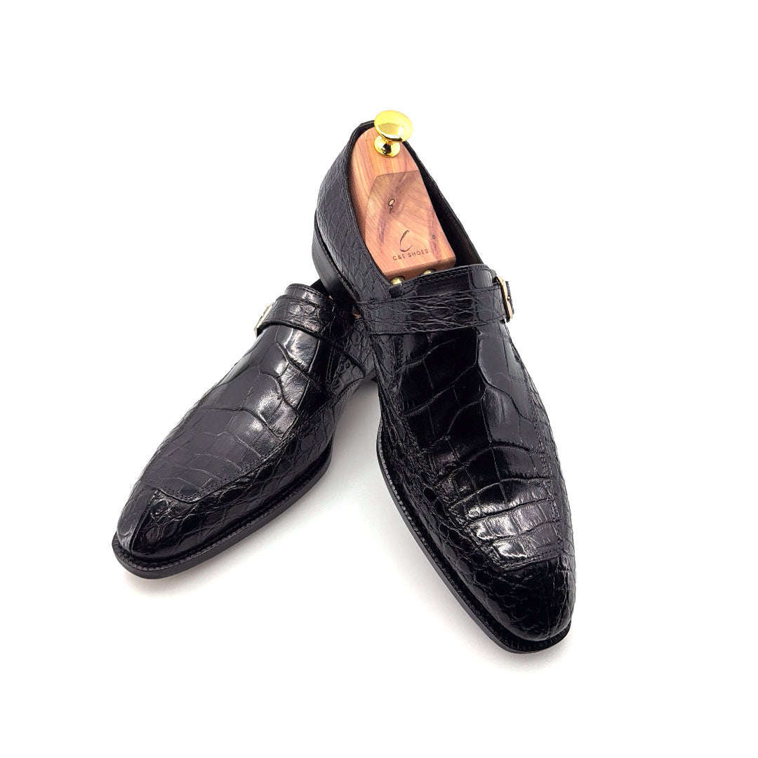 Maurice Sargeant Alligator Monkstrap - Black Otarealm
