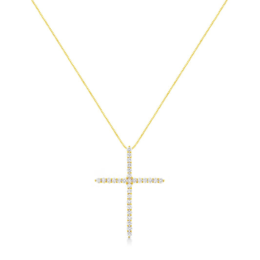 10K Yellow Gold Plated .925 Sterling Silver 3.0 Cttw Prong-Set Round Brilliant Cut Diamond Cross 18" Pendant Necklace (J-K Color, I1-I2 Clarity)