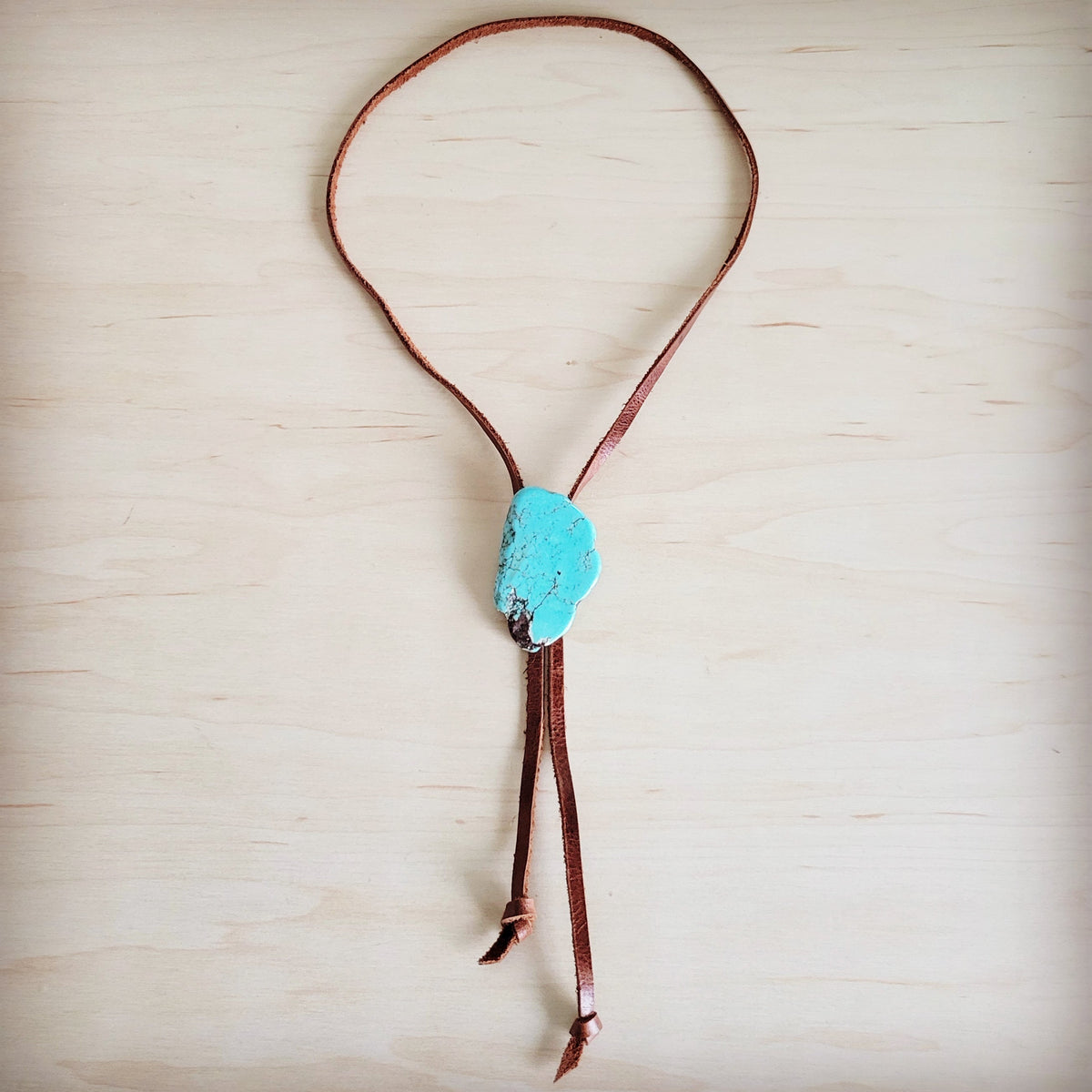 Leather Lariat Boho Necklace w/ Turquoise Slab Accent 263t