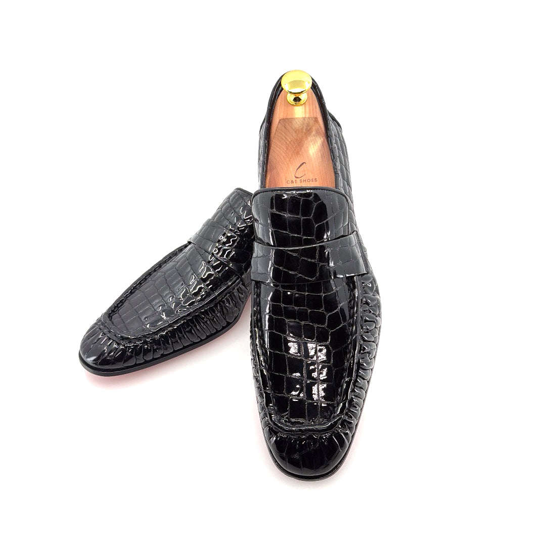 C Collection Crocodile Leather Loafer - Black Otarealm