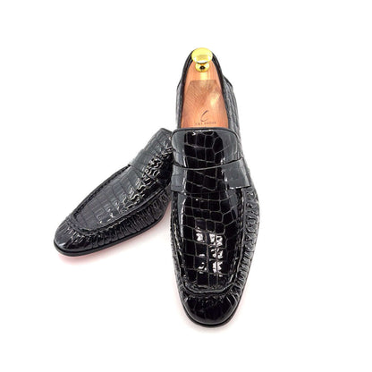 C Collection Crocodile Leather Loafer - Black Otarealm