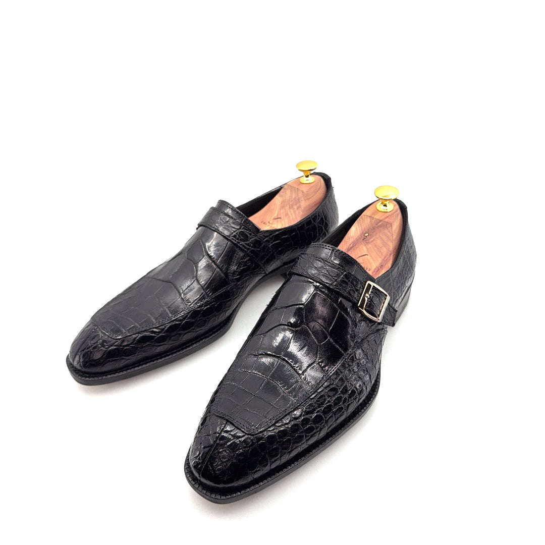 Maurice Sargeant Alligator Monkstrap - Black Otarealm