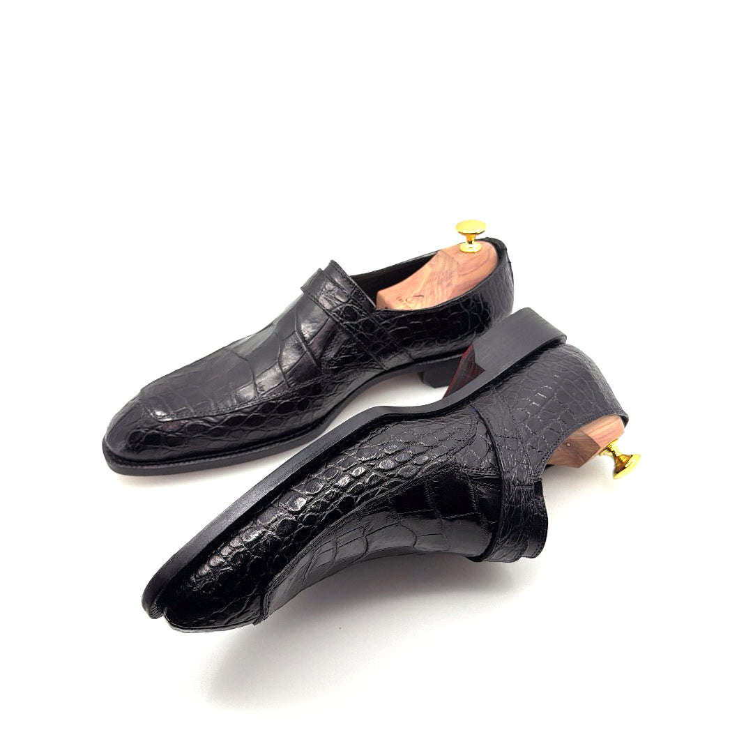 Maurice Sargeant Alligator Monkstrap - Black Otarealm