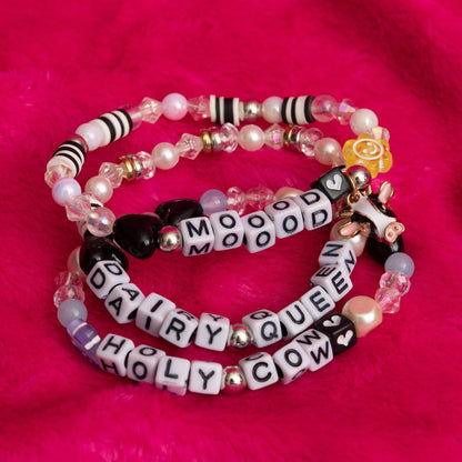 Moood Cow Charm Cow Print Black and White Letter Beads DIY Jar
