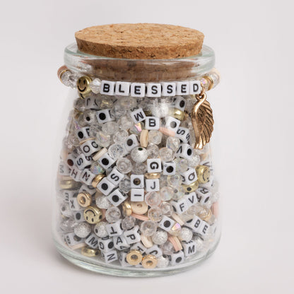 Blessed Mini Block Letter Bead DIY Stretch Cord Bracelet Jar