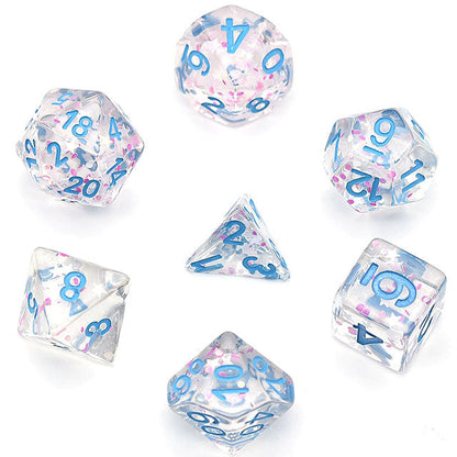 Pink/ White Glitter Stars Dice Series w/Blue 7-Dice Set